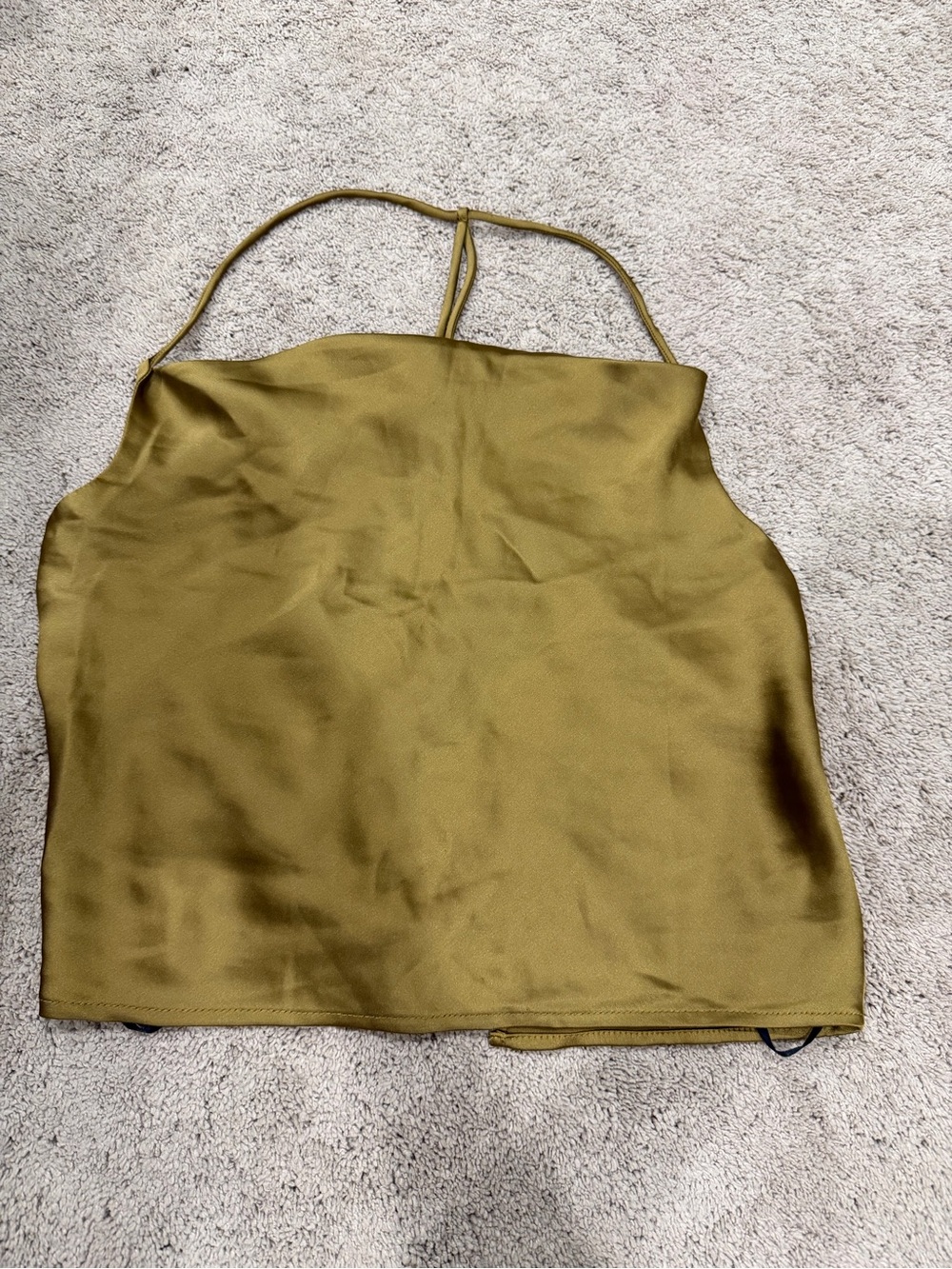 Forever 21 Olive Green Satin Halter Open Back Top, Size Small